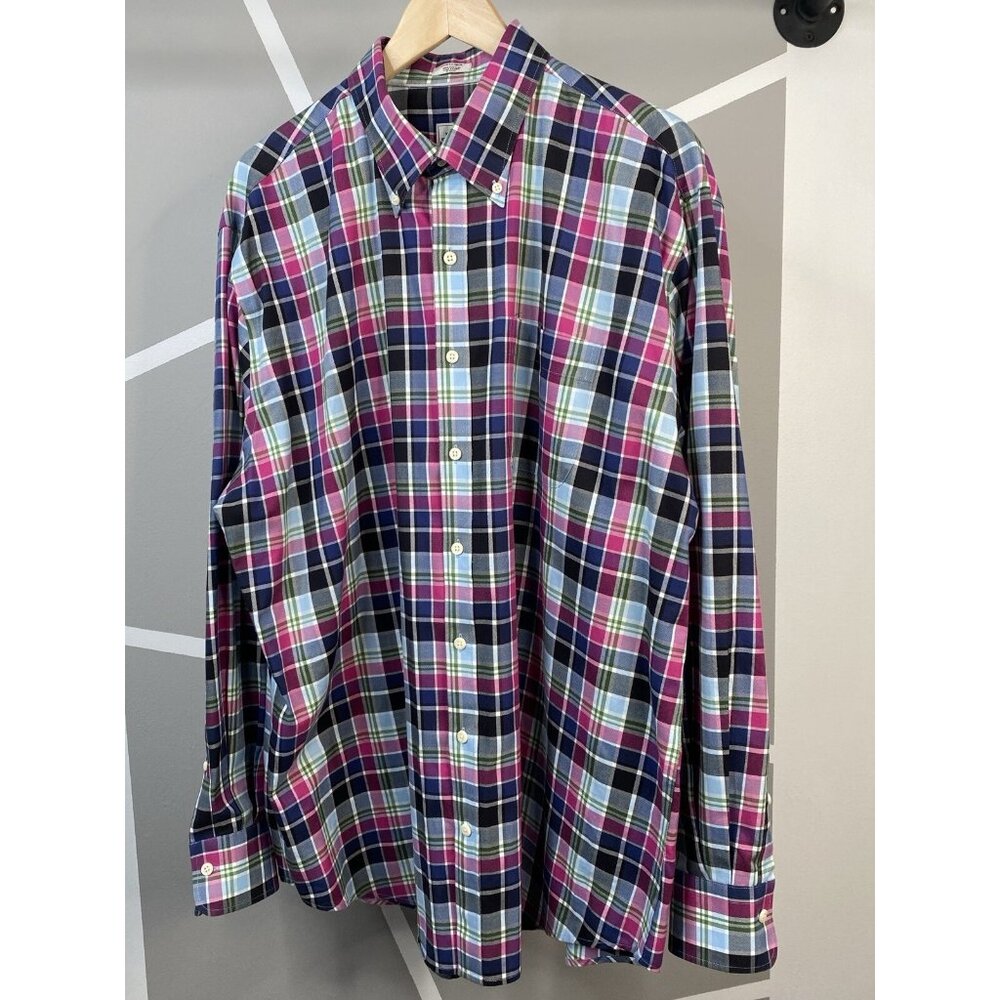 Peter Millar Nanoluxe Men’s XL Plaid Button Down Long Sleeve Shirt Purple Green